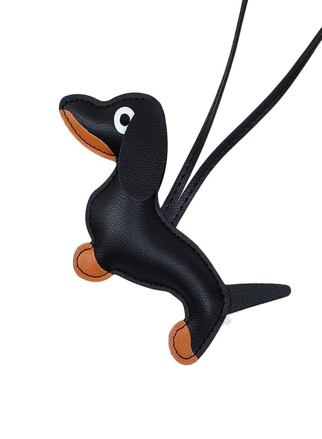 Zitokin Leather Dachshund Bag Charm, Cute Puppy Keychain Accessories Kawaii Key Chain Bag Charm for Handbags Gifts for Women (Black) - Image 1